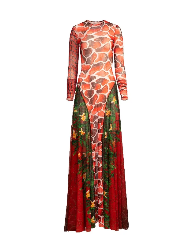 Red Swimmers/ Red Bubble Seaweed Mix Side Godget Mesh Dress