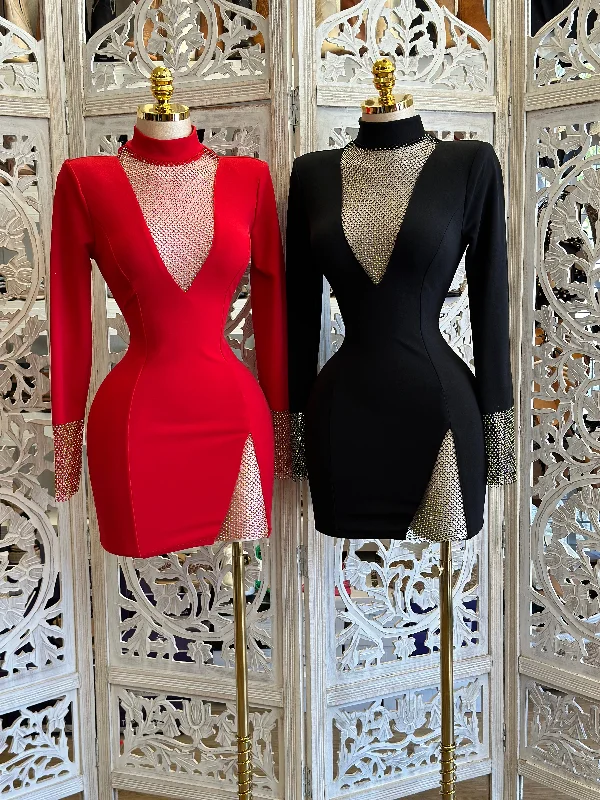 Fishnet Rhinestone Detailed Dress- Stretchy, Estira