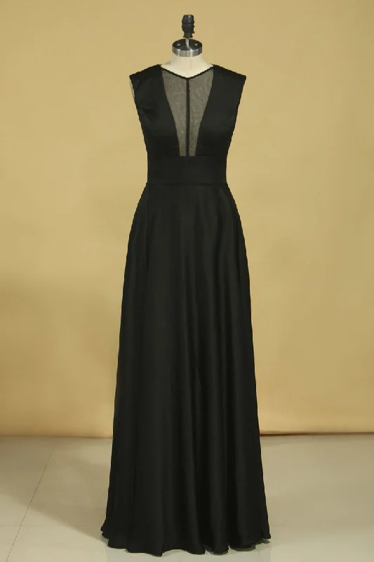 2024 A Line V Neck Floor Length Prom Dresses Chiffon