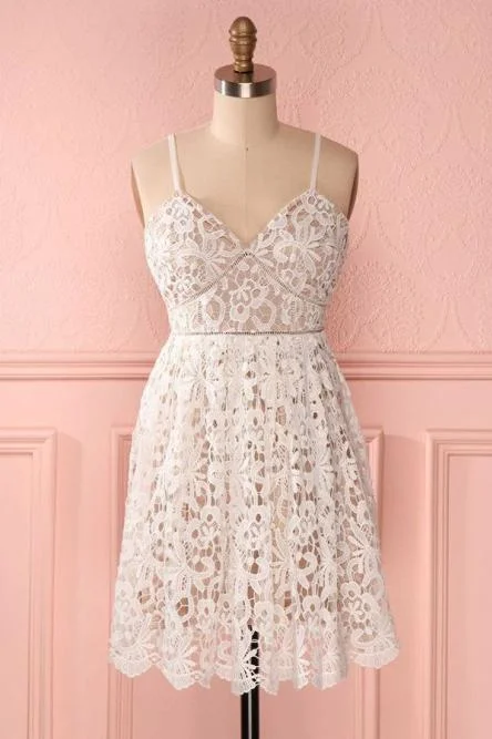 A Line Spaghetti Straps Short Lace Ivory V Neck Homecoming Dress Short Prom Dresses WK857 A Line Spaghetti Straps Short Lace Ivory V Neck Homecoming Dress Short Prom Dresses WK857