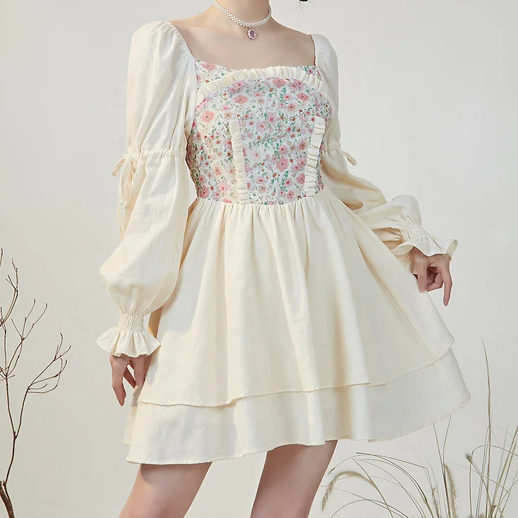Florals In Bloom Ruffle Dress (Cream)