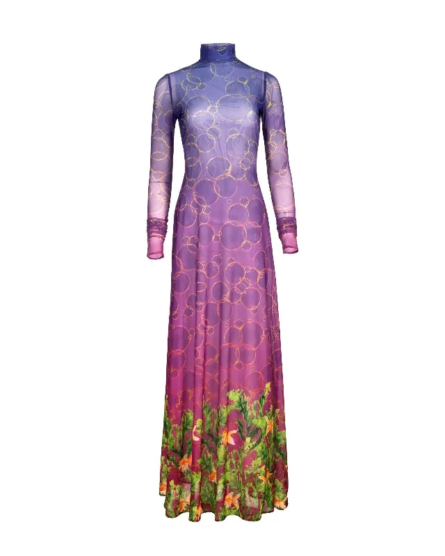 Purple Bubble Degrade Seaweed Mesh Dress