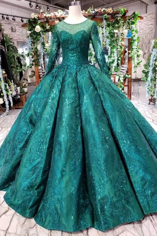 Dark Green Long Sleeves Ball Gown Prom Dress with Beads Lace up Quinceanera Dresses WK972 Dark Green Long Sleeves Ball Gown Prom Dress with Beads Lace up Quinceanera Dresses WK972
