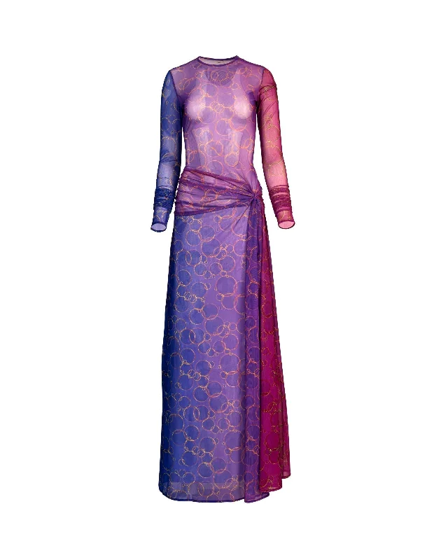 Purple Bubble Degrade Knotted Mesh Dress