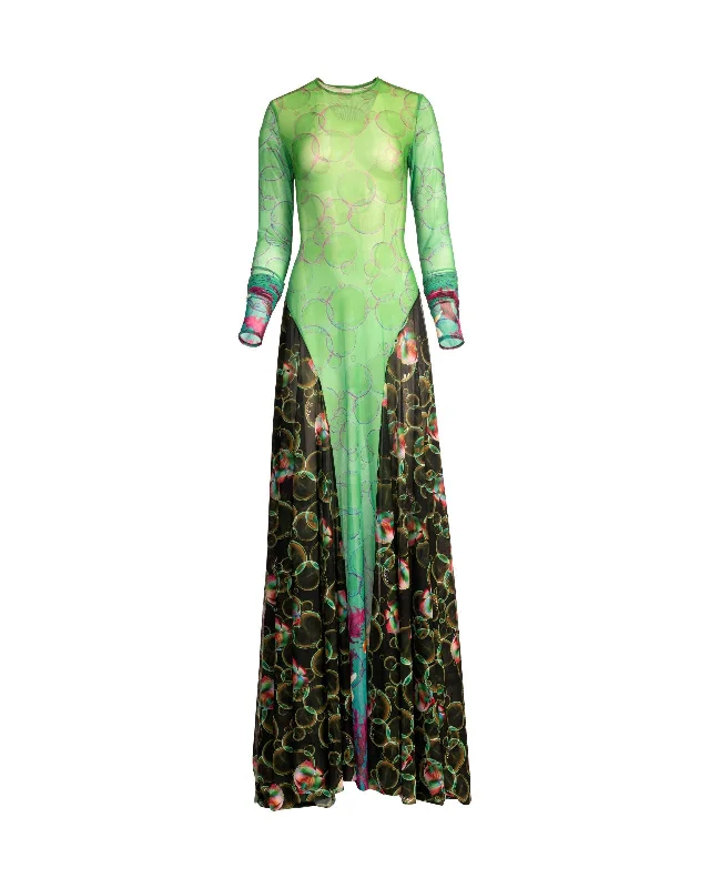 Green Bubble Degrade Seaweed/ Green Bubble Fish Mix Godget Mesh Dress