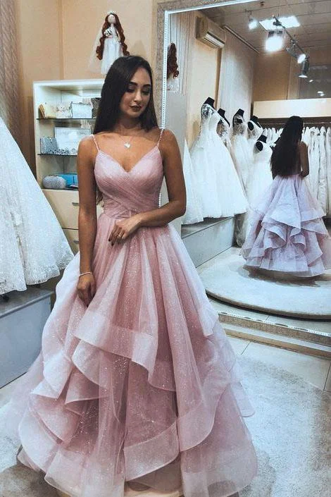 A Line Spaghetti Straps Pink V Neck Backless Prom Dresses Long Evening Dresses WK804 A Line Spaghetti Straps Pink V Neck Backless Prom Dresses Long Evening Dresses WK804