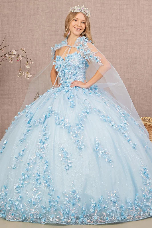 Long Strapless Ball Gown Quinceanera Mesh Dress