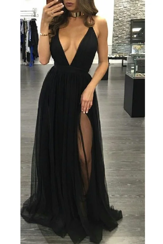 2024 Spaghetti Straps A Line Evening Dresses Tulle With Slit