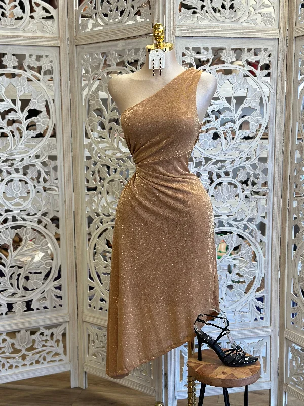 Gold Knotted Glitter Dress - Estira, Stretchy