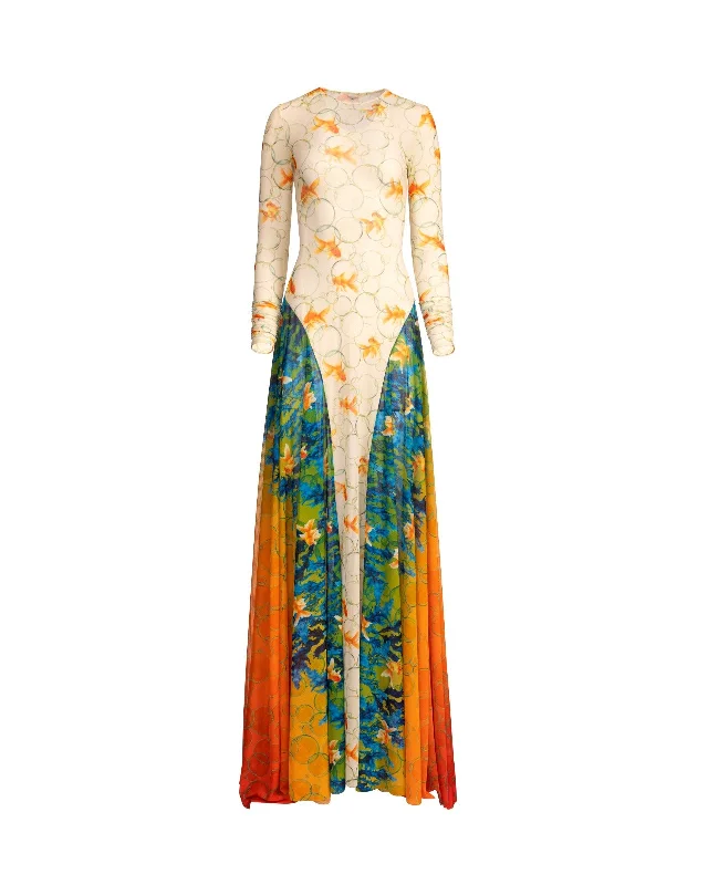 Glass Bubble Orange Fish / Multicolor Bubble Seaweed Mix Godget Mesh Dress