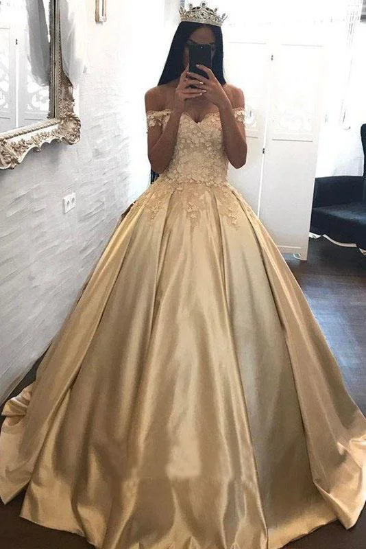 Ball Gown Champagne Gold Satin Quinceanera Dresses Appliques Lace Prom Dresses WK933 Ball Gown Champagne Gold Satin Quinceanera Dresses Appliques Lace Prom Dresses WK933