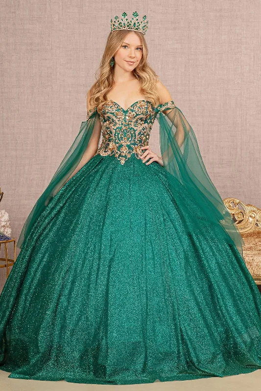 Long Quinceanera Dress Glitter Mesh Ball Gown