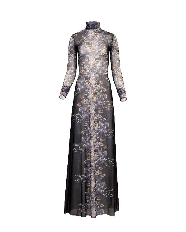Black Ocean Scene Mesh Dress