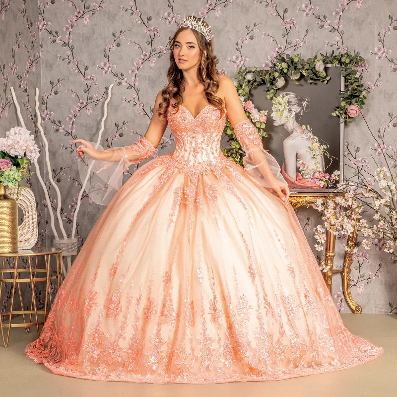 Long Ball Gown Detachable Sleeves Quinceanera Dress
