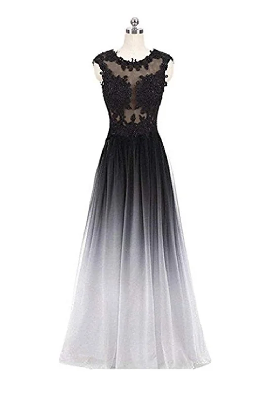 A Line Ombre Lace Appliques Prom Dresses Long Cheap Evening Dresses WK851