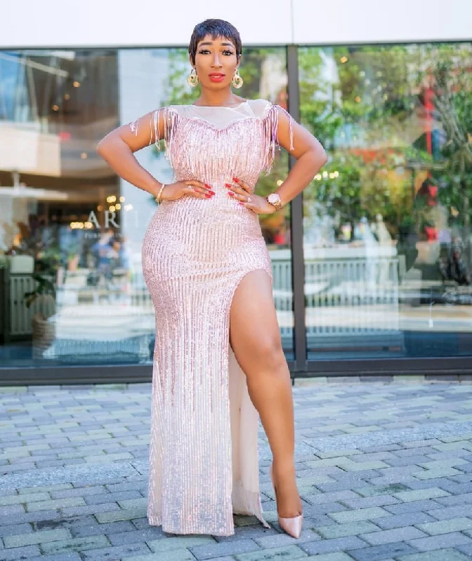 FINAL SALE! Diore Glitz Luxe- Sequin High Slit Floor Length Dress (CLEARANCE OUTLET! Final Sale/No Return/No Exchange!) FINAL SALE! Diore Glitz Luxe- Sequin High Slit Floor Length Dress (CLEARANCE OUTLET! Final Sale/No Return/No Exchange!)