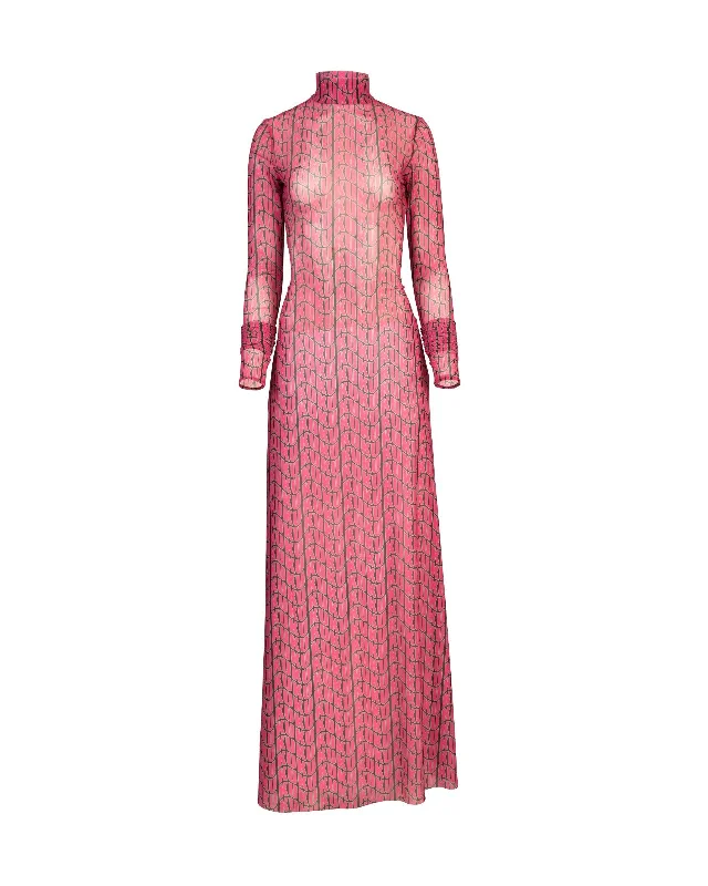 Pink Wavy Monogram Mesh Dress