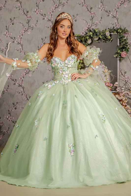 Long Quinceanera Dress 3D Flower Ball Gown