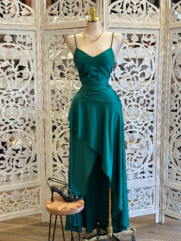 Forest Green Wrapped Cami Formal Dress- Stretchy,Estira