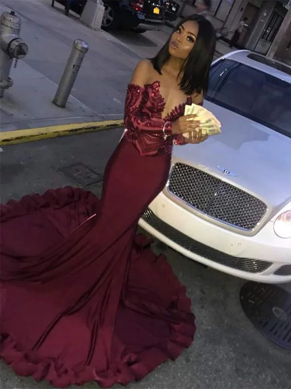 Fashion Off The Shoulder Long Sleeves Sequin Mermaid Long Evening Prom Dresses, PD0011 Fashion Off The Shoulder Long Sleeves Sequin Mermaid Long Evening Prom Dresses, PD0011