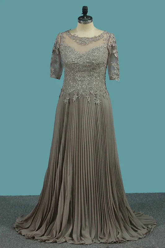 2024 Chiffon A Line Scoop Mid-Length Sleeve Mother Of The Bride Dresses With Applique 2024 Chiffon A Line Scoop Mid-Length Sleeve Mother Of The Bride Dresses With Applique