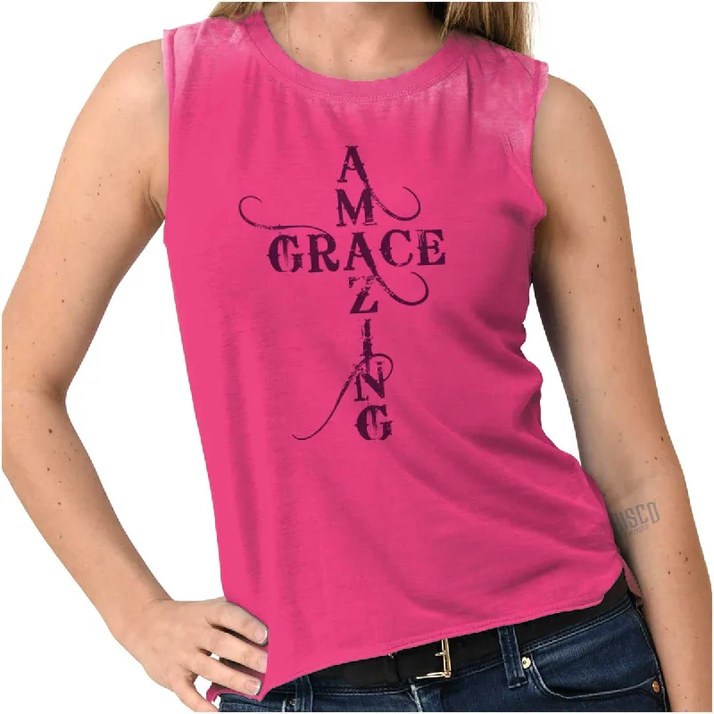 Amazing Grace Script Junior Muscle T-shirt Nylon Fabric Polyester Fabric Spandex Fabric Amazing Grace Script Junior Muscle T-shirt Nylon Fabric Polyester Fabric Spandex Fabric