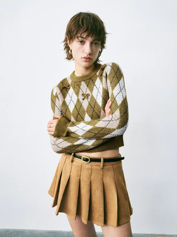 Argyle Printed Knitted T-Shirts Houndstooth Herringbone Solid