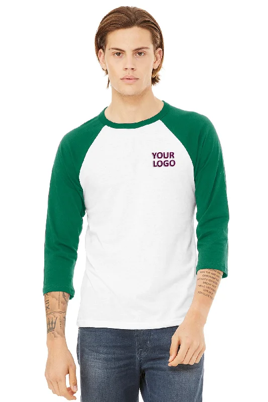 Bella Canvas Unisex 3/4-Sleeve Baseball T-Shirt, White/ Kelly Notch Collar Peter Pan Collar Cowl Neck Bella Canvas Unisex 3/4-Sleeve Baseball T-Shirt, White/ Kelly Notch Collar Peter Pan Collar Cowl Neck