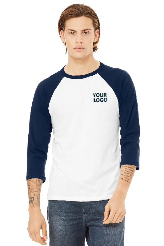 Bella Canvas Unisex 3/4-Sleeve Baseball T-Shirt, White/ Navy Chenille Blend Fleece Blend Nylon Blend Bella Canvas Unisex 3/4-Sleeve Baseball T-Shirt, White/ Navy Chenille Blend Fleece Blend Nylon Blend