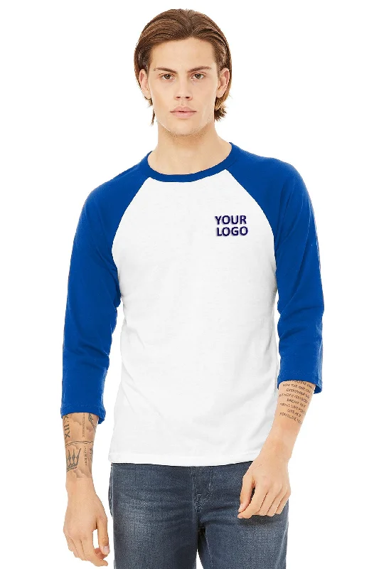 Bella Canvas Unisex 3/4-Sleeve Baseball T-Shirt, White/ True Royal Anti-Shrink Durable Soft Bella Canvas Unisex 3/4-Sleeve Baseball T-Shirt, White/ True Royal Anti-Shrink Durable Soft