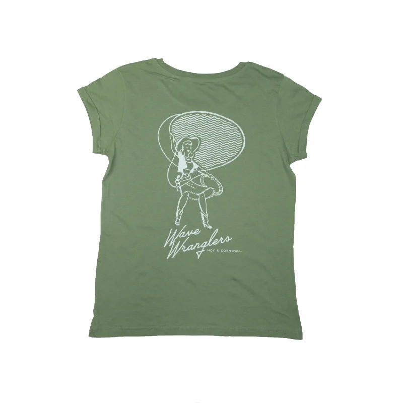 Women's Wave Wranglers Organic T-shirt - Soft Green - Last Size Welt Pockets Slit Pockets Flap Pockets Women's Wave Wranglers Organic T-shirt - Soft Green - Last Size Welt Pockets Slit Pockets Flap Pockets