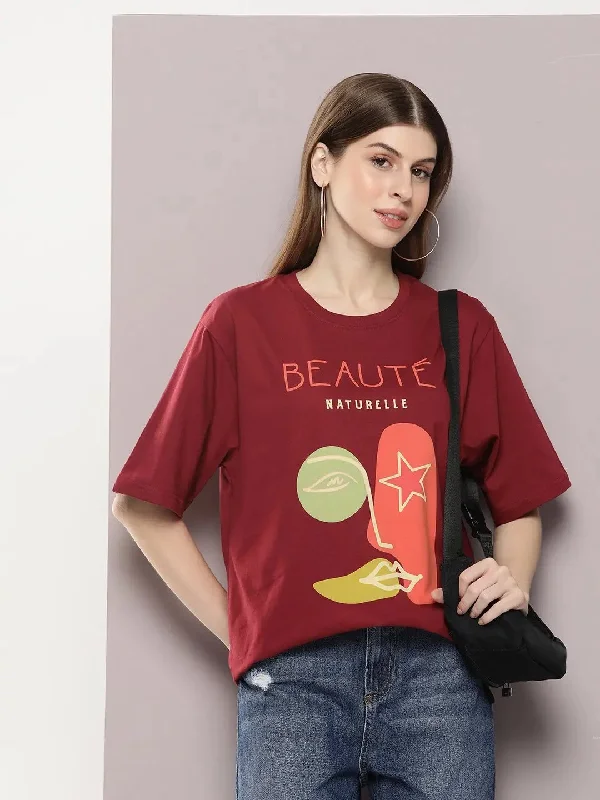 Dillinger Maroon Graphic Oversized T-Shirt-WMNCR443MRN-XS Nylon Fabric Polyester Fabric Spandex Fabric Dillinger Maroon Graphic Oversized T-Shirt-WMNCR443MRN-XS Nylon Fabric Polyester Fabric Spandex Fabric