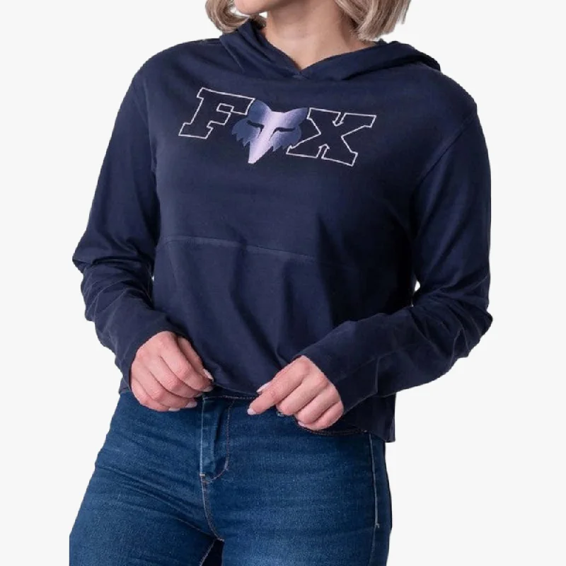 Fox Women's Lines Crop Long Sleeve Tee Deep Cobalt Terry Blend Velvet Blend Canvas Blend Fox Women's Lines Crop Long Sleeve Tee Deep Cobalt Terry Blend Velvet Blend Canvas Blend