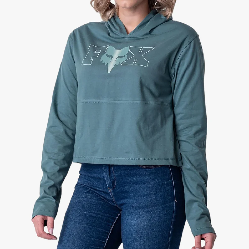Fox Womens Lines Crop Long Sleeve Tee Gunmetal Ribbed T-Shirt High Neck Heavyweight