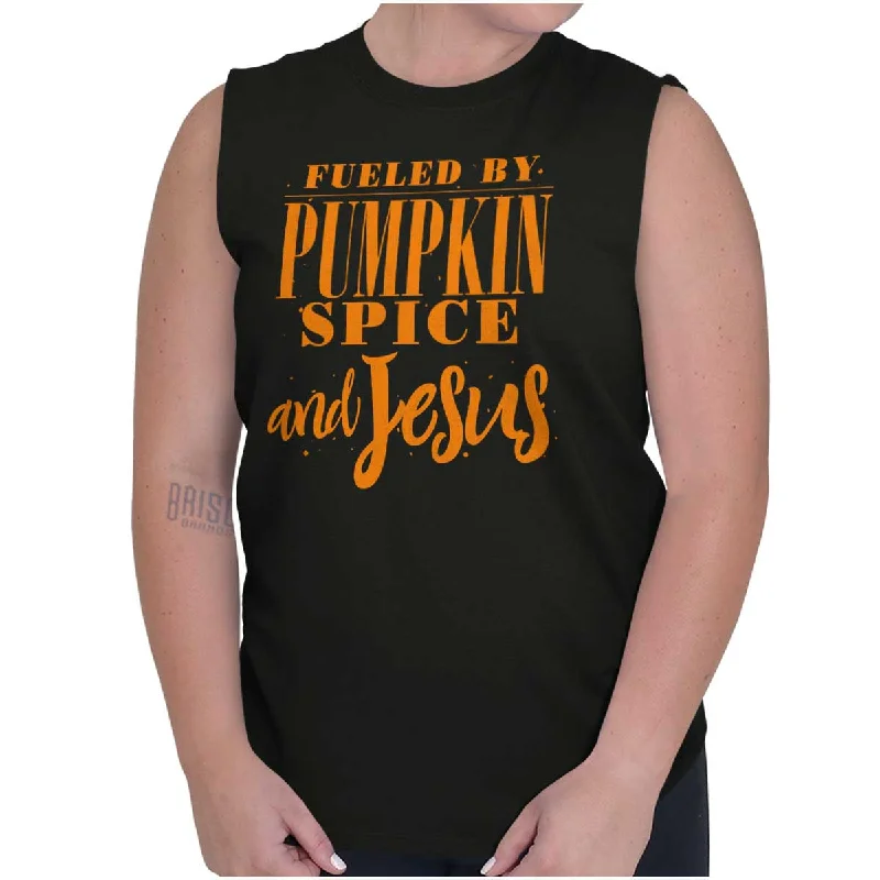 Fueled by PSLs and Jesus Sleeveless T Shirt Front Pockets Side Pockets Patch Pockets Fueled by PSLs and Jesus Sleeveless T Shirt Front Pockets Side Pockets Patch Pockets