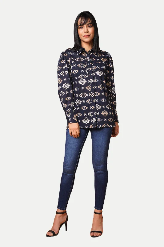 Ikat Cotton Shirt Elasticated Padded Insulated