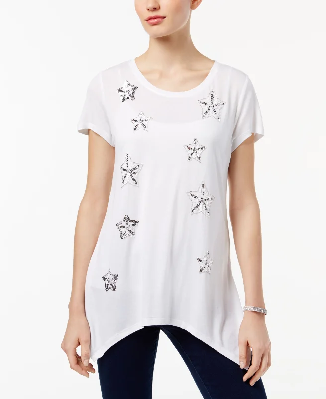 INC International Concepts Embellished T-Shirt Notch Collar Peter Pan Collar Cowl Neck INC International Concepts Embellished T-Shirt Notch Collar Peter Pan Collar Cowl Neck