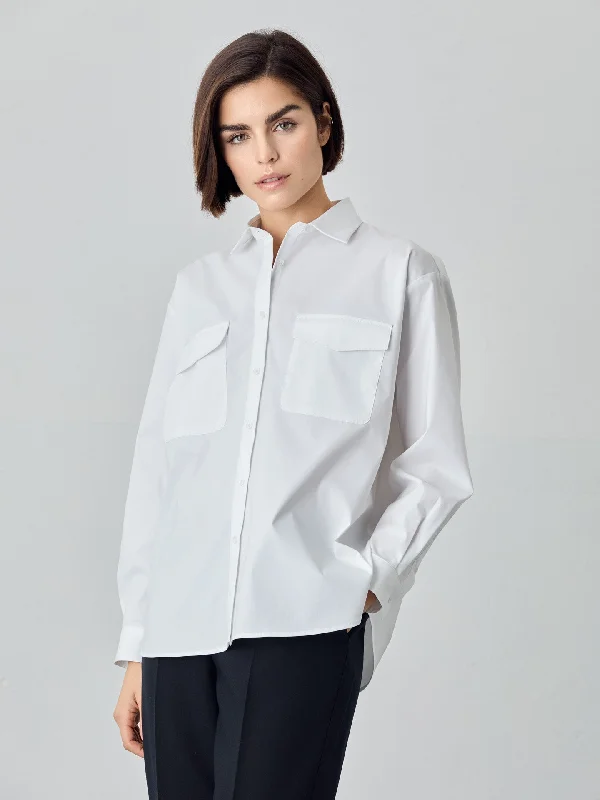 Loose Fit Plain Poplin Comfort Shirt With Pockets Casual Formal Business