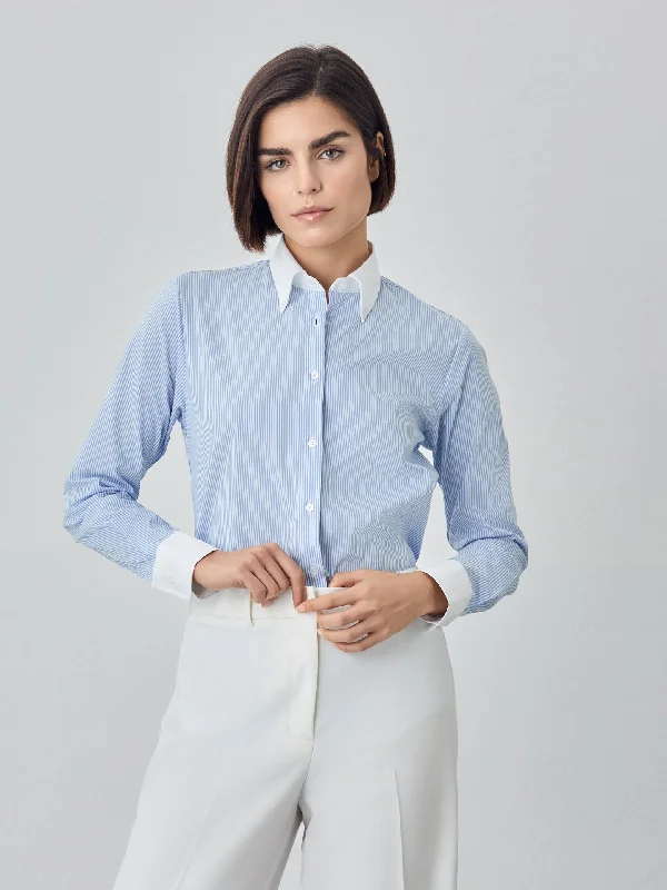 Regular Fit Striped Poplin Comfort Shirt With Button-donw Collar Hooded Caped Shawl Collar Regular Fit Striped Poplin Comfort Shirt With Button-donw Collar Hooded Caped Shawl Collar