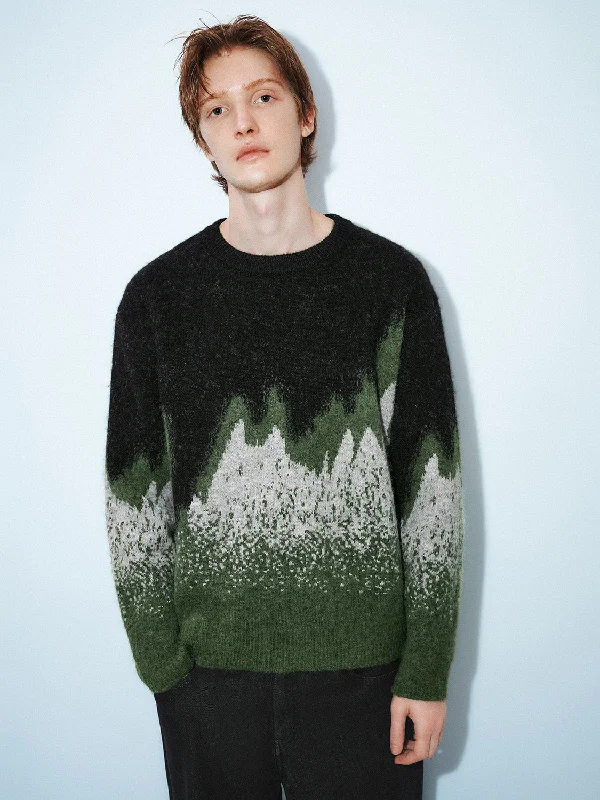Scenery Printed Knitted T-Shirts Chenille Blend Fleece Blend Nylon Blend