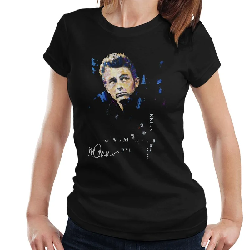 Sidney Maurer Original Portrait Of Actor James Dean Women's T-Shirt V-Neck T-Shirt Long Sleeve Cotton Sidney Maurer Original Portrait Of Actor James Dean Women's T-Shirt V-Neck T-Shirt Long Sleeve Cotton