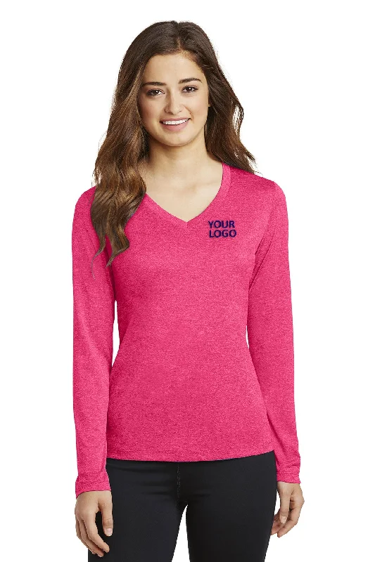 Sport-Tek Ladies Long Sleeve Branded Heather Contender V-Neck Tee's, Pink Raspberry Heather Mesh Blend Leather Blend Suede Blend Sport-Tek Ladies Long Sleeve Branded Heather Contender V-Neck Tee's, Pink Raspberry Heather Mesh Blend Leather Blend Suede Blend
