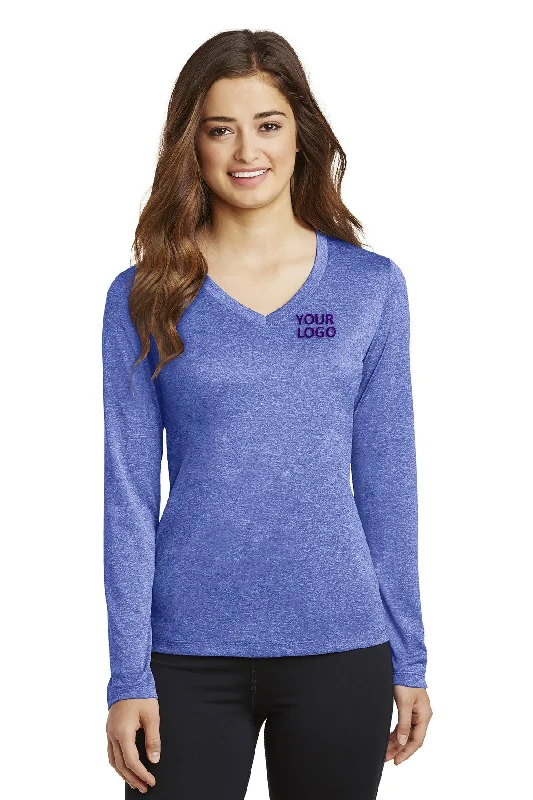 Sport-Tek Ladies Long Sleeve Branded Heather Contender V-Neck Tee's, True Royal Heather Lace Blend Ribbed Blend Corduroy Blend Sport-Tek Ladies Long Sleeve Branded Heather Contender V-Neck Tee's, True Royal Heather Lace Blend Ribbed Blend Corduroy Blend