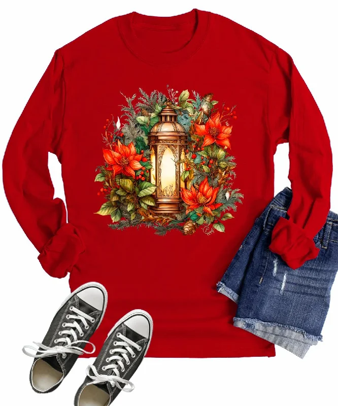 Winter Christmas Floral Lantern Women's Graphic Long Sleeve T-Shirt Iron Safe Non-Iron Wrinkle Free Winter Christmas Floral Lantern Women's Graphic Long Sleeve T-Shirt Iron Safe Non-Iron Wrinkle Free