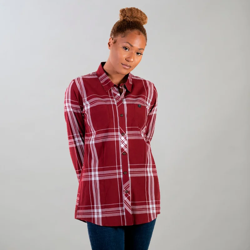 Women's Breeze Shirt- Merlot Red Notch Collar Peter Pan Collar Cowl Neck