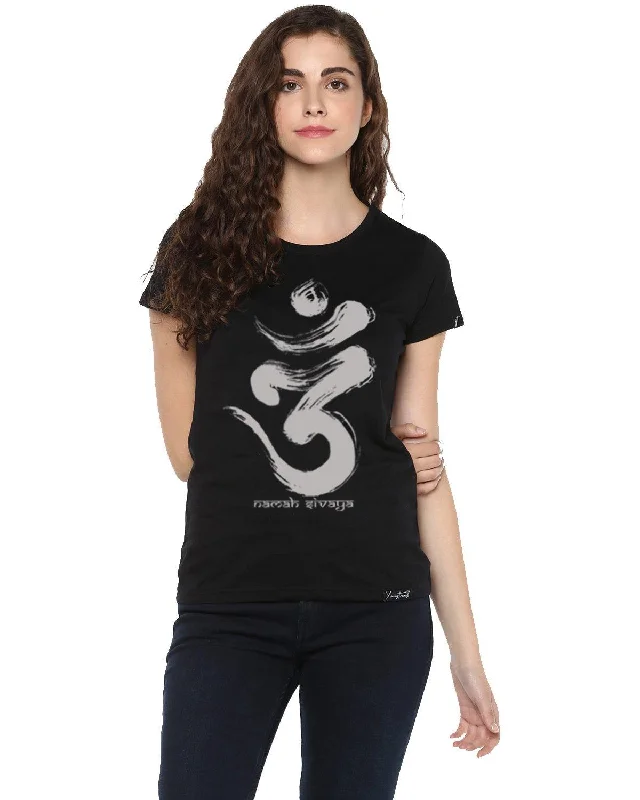 Womens Half Sleeve Omm Printed Black Color Tshirts V-Neck T-Shirt Long Sleeve Cotton Womens Half Sleeve Omm Printed Black Color Tshirts V-Neck T-Shirt Long Sleeve Cotton