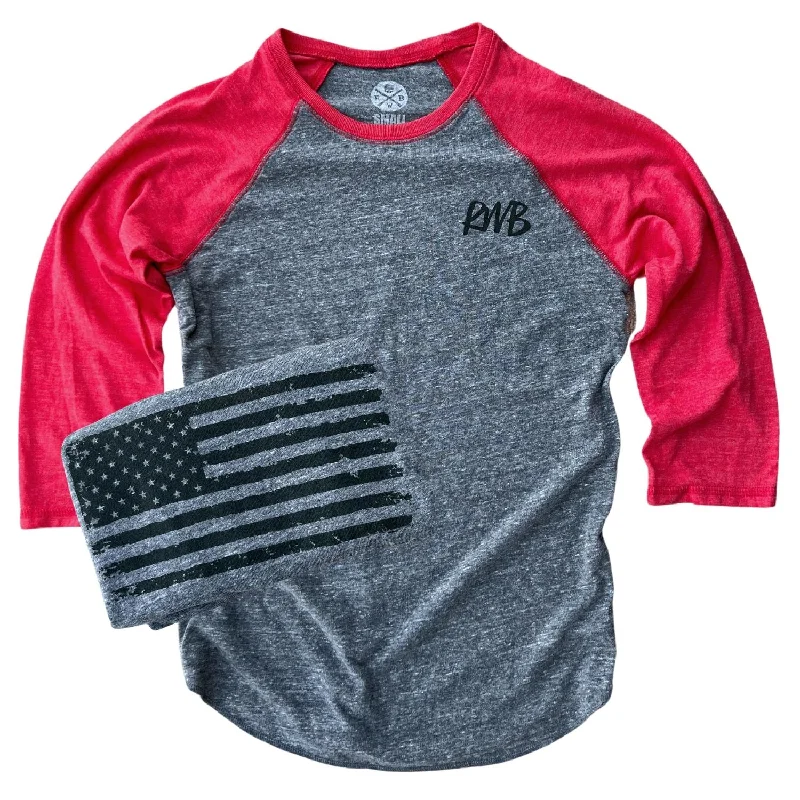 Women's American Flag Old Glory Raglan Baseball Shirt (Red / Gray) Sequined Glittery Shiny Women's American Flag Old Glory Raglan Baseball Shirt (Red / Gray) Sequined Glittery Shiny