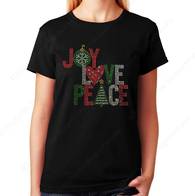 Women's / Unisex T-Shirt with Christmas Joy Love Peace in Rhinestones Anti-Shrink Durable Soft Women's / Unisex T-Shirt with Christmas Joy Love Peace in Rhinestones Anti-Shrink Durable Soft