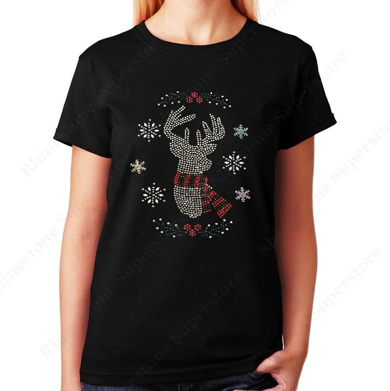 Women's / Unisex T-Shirt with Christmas Reindeer with Snowflakes in Rhinestones Chenille Blend Fleece Blend Nylon Blend Women's / Unisex T-Shirt with Christmas Reindeer with Snowflakes in Rhinestones Chenille Blend Fleece Blend Nylon Blend