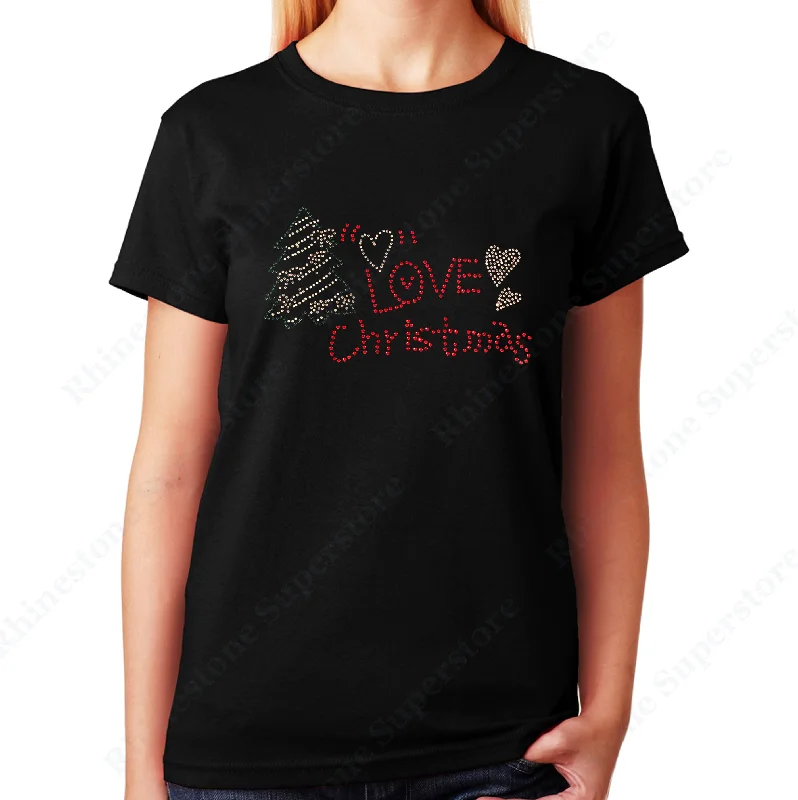 Women's / Unisex T-Shirt with Love Christmas with Tree in Rhinestones Lace Blend Ribbed Blend Corduroy Blend Women's / Unisex T-Shirt with Love Christmas with Tree in Rhinestones Lace Blend Ribbed Blend Corduroy Blend